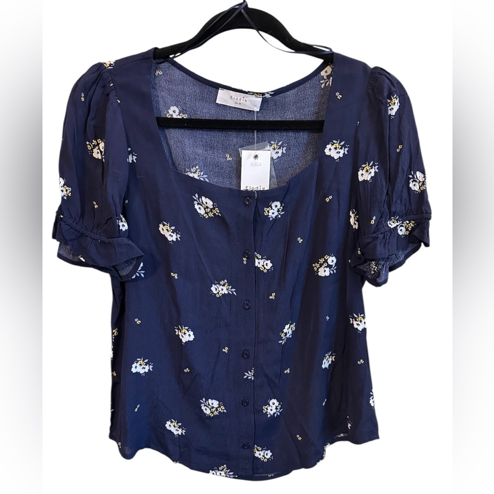 Elodie Navy Blue Floral Blouse. NWT